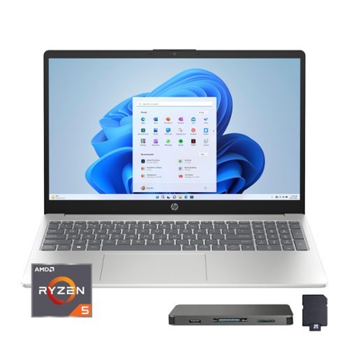 HP - 15.6" FHD Touchscreen Laptop,Ryzen 5 7520U,8GB RAM,1TB SSD+160GB Dock Set,AMD Radeon Graphics,Win 11 Pro - Silver-Front_Standard 