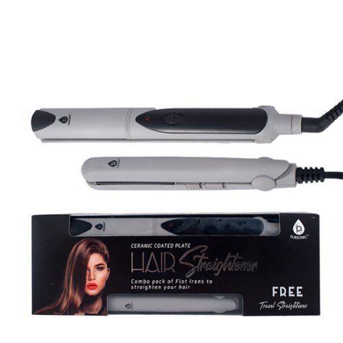 Pursonic - Professional Salon Quality Flat Iron Hair Straightener With A Free Travel Straightener - Silver-Front_Standard 