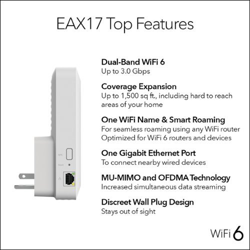 NETGEAR AX3000 Dual-Band Wi-Fi 6 Wall Plug Range Extender - White SHOP ONLINE