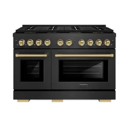 Front. ZLINE - 48 in. Wide 8 Burner ZLINE Autograph 6.7 cu. ft. Freestanding Paramount DuoPro Dual Fuel Range with and Bronze Accents - Black Satin Stainless Steel.