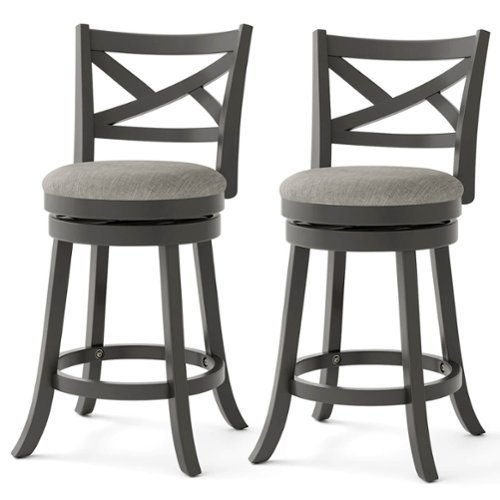 Costway - Swivel Bar Stools Set of 2 Counter Height Chairs with Hollow Back Soft-padded Seat - Grey