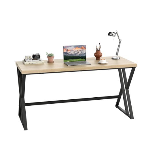 Gymax - 59'' Computer Desk Large Industrial Home Office Desk w/ Heavy-duty Metal Frame - Black-Front_Standard 