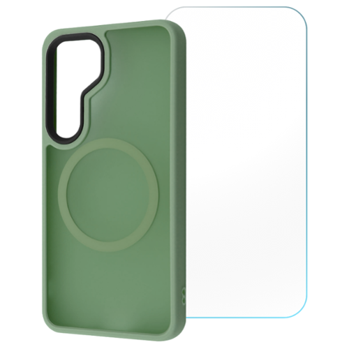 Entronix - Galaxy S25 Bundle - Magnetic Translucent Matte Case & Clear Screen Protector - Green-Front_Standard 