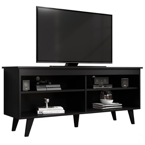 Madesa - TV Stand with 4 Open Shelves and Cable Management 53"L Media Storage Living Room and Bedroom - Black-Front_Standard 