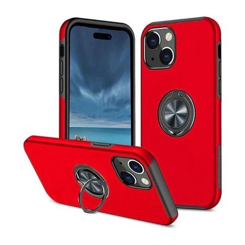 Entronix - iPhone 14 Plus Case with 360º Circular Ring Gripstand for Ultimate Protection - Red-Front_Standard 