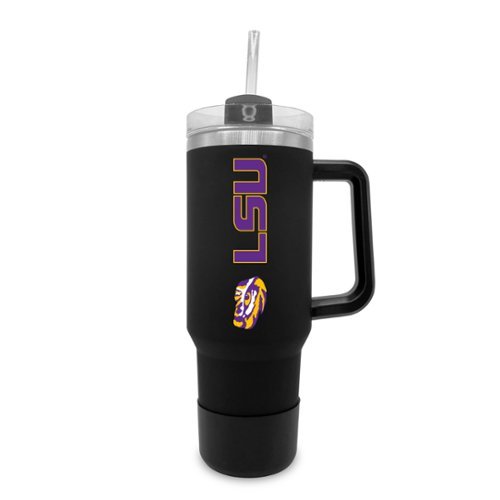 The Fanatic Group - LSU Tigers 40oz. Stainless Tumbler with Handle & Removable Straw - Black-Front_Standard 