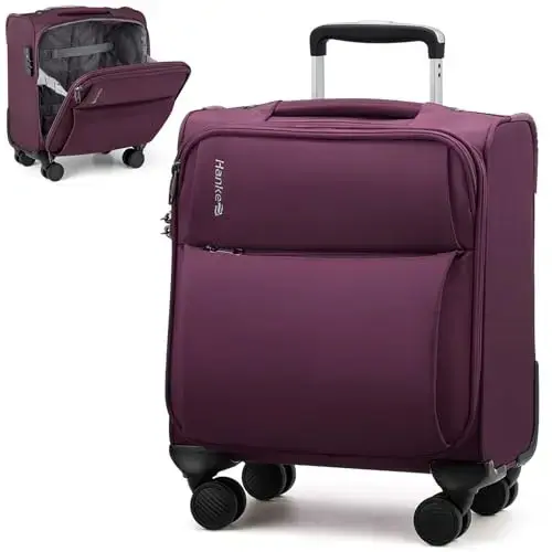 Front. Vulpecula Spade - 16 Inch Underseat Carry On Luggage with Spinner Wheels Airline Approved, Small Rolling Suitcase Softside Underseater - Purple.