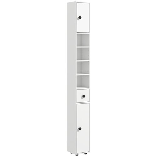 Kleankin - 71" Tall Bathroom Storage Cabinet, Narrow Freestanding with Open Shelves, 2 Doors, Adjustable Shelves - White-Front_Standard 