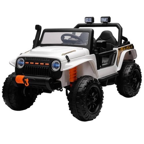 GARVEE - 24V 4WD 2-Seater Kids Ride On Truck, Electric Vehicle w/4×55W Motors, Remote, LED Lights, Music & Suspension - White-Front_Standard 