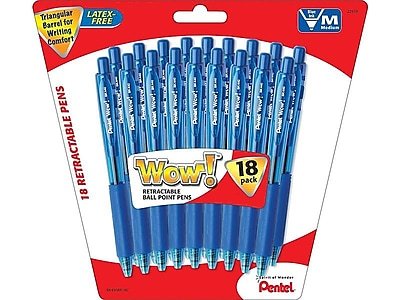 Pentel - WOW! Retractable Ballpoint Pens, Medium Point, Blue Ink, 18 Pack (BK440BP18C)