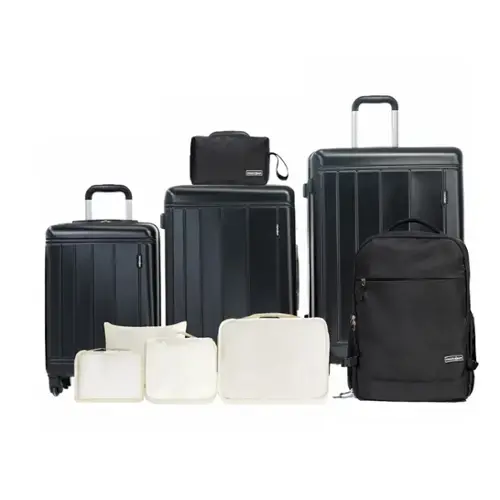 Front. Ecooso - 9-Piece Set (20"24"28 + a backpack, a toiletry bag, and 4 storage bags) ,ABS+PC Hardshell Carry on Luggage Set，TSA Lock - Black.