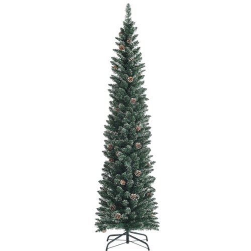 Costway - Unlit Snowy PVC Artificial Slim Christmas Pencil Tree w/ Pine Cones