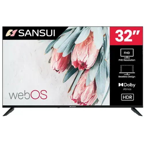 SANSUI 32" FHD Resolution, Bezel-less Design, webOS, Dolby Atmos, HDR