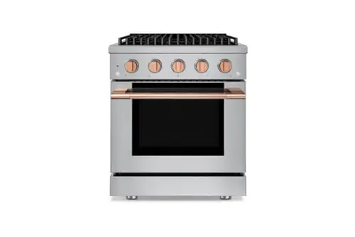 Front. Hauslane - HausPro 30 in. 4 Burners (20,000 BTU) Freestanding Dual Fuel Range - Rose Gold.