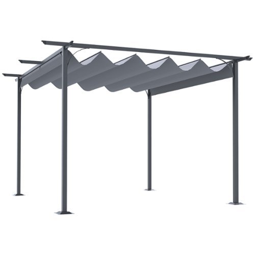 Outsunny - 11.5' x 11.5' Outdoor Retractable Pergola Canopy, Metal Patio Shade Shelter for Backyard, Porch Party, Garden - Gray-Front_Standard 