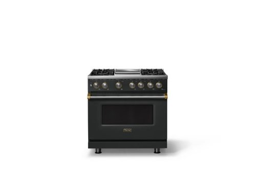 Viking - 36"W. Pro5S 5.6 Cu. Ft. Freestanding Self-Clean Sealed 4B Dual Fuel Convection Range/Grdl-Antique Bronze/Brushed Brass - Antique Bronze