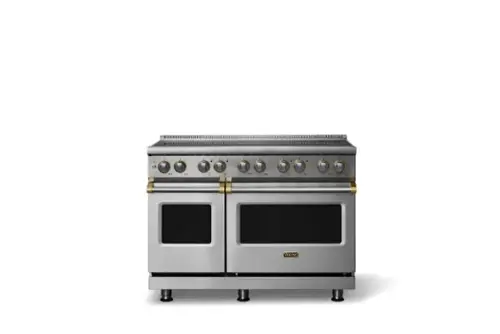 Front. Viking - 48"W. 7.3 Cu.Ft. Pro5S 6 Element Freestanding Electric Induction Convection Range - Stainless Steel/Brushed Brass - Stainless Steel.