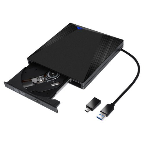Topteng - Type-C & USB 3.0 External DVD Drive - Slim Portable CD/DVD Burner, Plug & Play for Mac & Windows Laptop/PC - Black-Front_Standard 