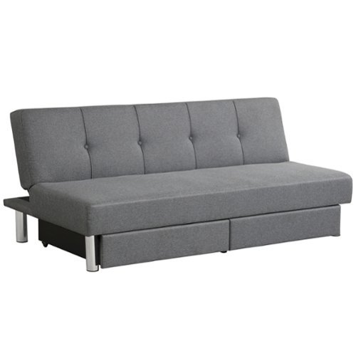 Costway - Convertible Futon Sofa Bed Adjustable Couch Sleeper w/ Two Drawers Grey - Gray-Front_Standard 