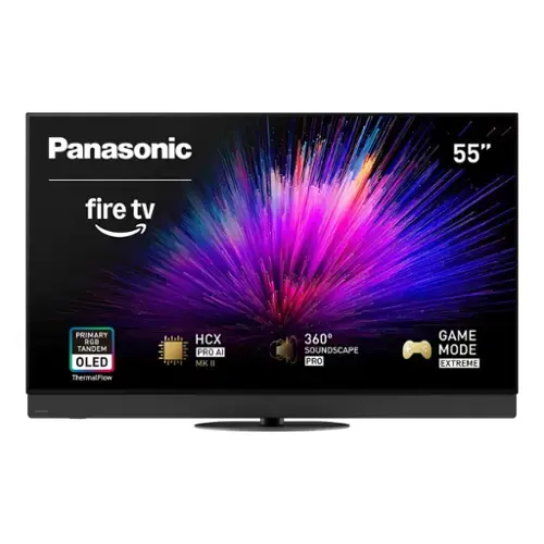 Panasonic  
55"  
fire tv  

PRIMARY RGB TANDEM OLED  
ThermalFlow  
HCX PRO AI MK II  
360° SOUNDSCAPE PRO  
GAME MODE EXTREME