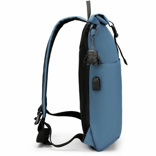 Swissdigital Design LAMONE Rolltop TSA-Friendly Water-Resistant Backpack With USB Charging Port RFID Protection and Fits Up to 16″ Laptop - Dark Blue GLOBAL SHIPPING
