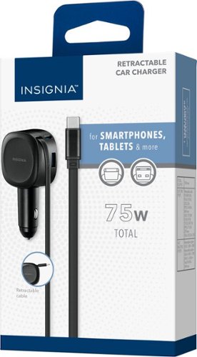 Insignia™ 75W 2.3 ft. Retractable Car Charger for Smartphones, Tablets, and More - Black BUY IN MIDDLE EAST