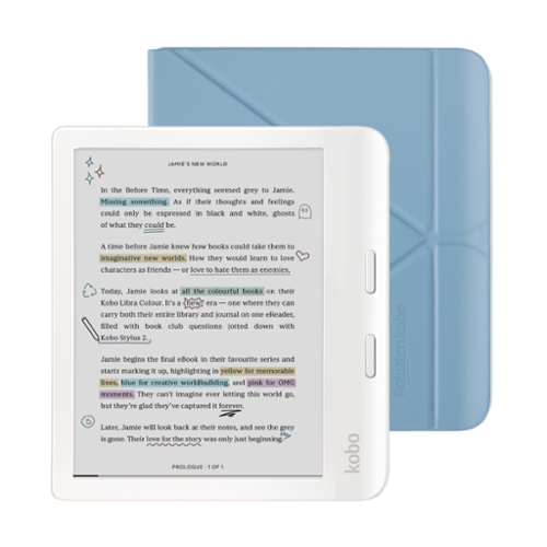 Kobo - Libra Colour eReader (White) with Bundle - 2024 - Dusk Blue SleepCover-Front_Standard 