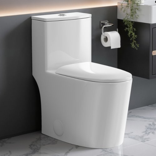 Koligey - ADA 17'' Comfort-Height One Piece Toilet, 1.14/1.58 GPF Dual Flush Siphon, Soft-Close Seat - White-Front_Standard 