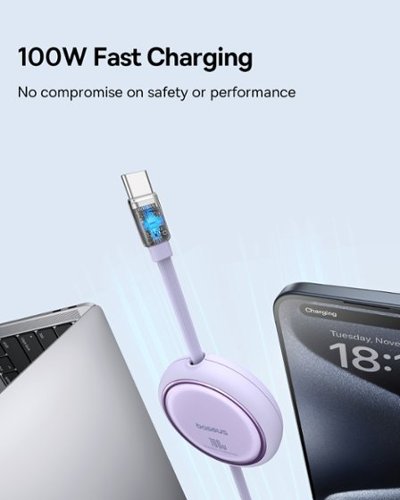 Baseus Free2Pull Mini 100W Retractable USB C Cable Fast Charging for iPhone 16 and Samsung 3.3ft Purple - Purple GLOBAL SHIPPING
