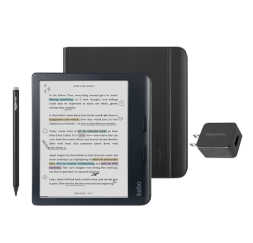 Kobo - Libra Colour eReader (Black) with Stylus 2Gen and AC Bundle - 2024 - Black Notebook SleepCover-Front_Standard 