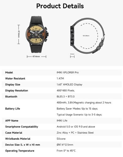 IMIKI Xplorer Pro GPS Smartwatch, 6 Satellite Positioning, Stainless Steel Body, 1ATM Waterproof, 450mAh, 1.6 AMOLED Display - Black BUY IN QATAR