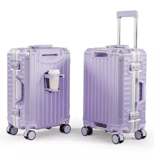 Front. HONGGE - Hard Shell Luggage Suitcase with Spinner Wheels Aluminum Frame and TSA Lock - Purple.