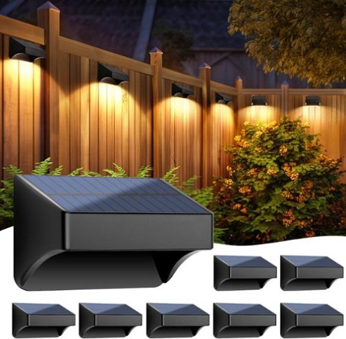 Nordic Hygge - 8-Pack Waterproof Solar Fence Lights Outdoor – RGB Deck and Step Lights for Patio Yard Wall and Fence - Black-Front_Standard 