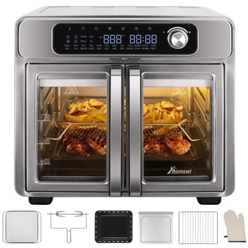 GlowWise - 26QT French Door Air Fryer Toaster Oven - 24 Functions, Fits 12" Pizza & 6lb Chicken, Digital Controls + 6 Accessories - Silver-Front_Standard 