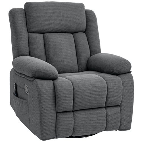 Homcom - Velvet Swivel Recliner: Manual Rocker w/Massage+Heat, Footrest+Side Pockets Living Room - Gray-Front_Standard 