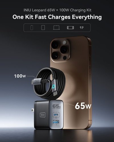 INIU 65W Fast GaN Charger with USB-A/C Ports & 100W USB C to C 3.3ft Cable for iPhone 17 16 15 Laptops Tablets - Black WORLDWIDE DELIVERY