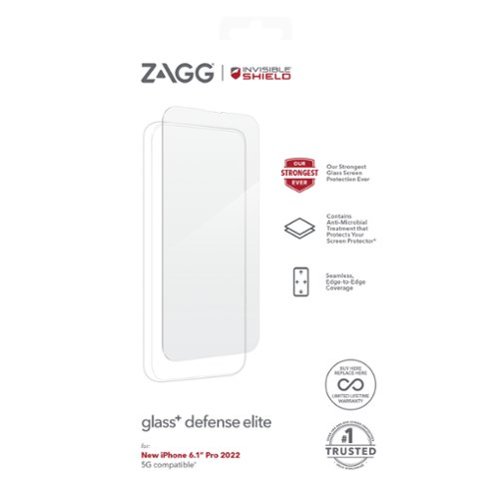 ZAGG InvisibleShield Glass+ Defense Elite Maximum Edge-to-Edge Impact & Scratch Screen Protector for Apple iPhone 14 Pro - Clear GLOBAL SHIPPING