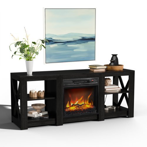 Winado - 59" Electric Fireplace TV Stand with Remoted 18" Fireplace Storage Cabinet Shelves for TVs Up to 65 inch - Black-Front_Standard 