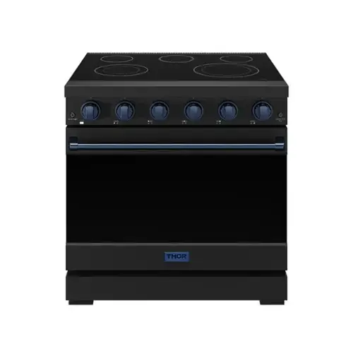 Front. Thor Kitchen - Gordon Ramsay Series by Thor Kitchen 6.0 Cu. Ft Freestanding Electric Range with Navy Blue Hardware - Black.