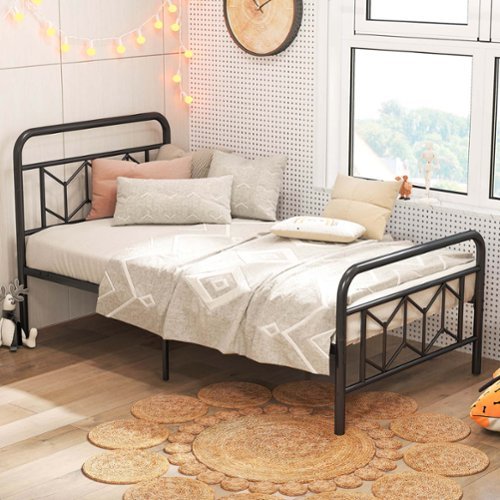 Costway - Twin Size Bed Frame Mattress Foundation with Headboard 12.5" Under-bed Storage - Black-Front_Standard 