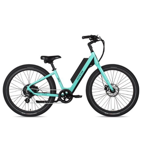 Aventon - The 2021 Pace 500 Step-Through Ebike w/ 40 mile Max Operating Range and 28 MPH Max Speed - Small/Medium - Celeste-Front_Standard 
