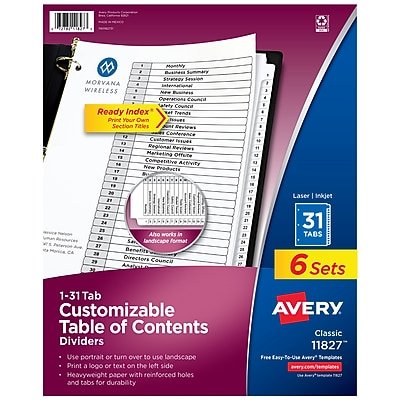 Avery - Ready Index Table of Contents Paper Dividers, 1-31 Tabs, 6 Sets/Pack - White-Front_Standard 