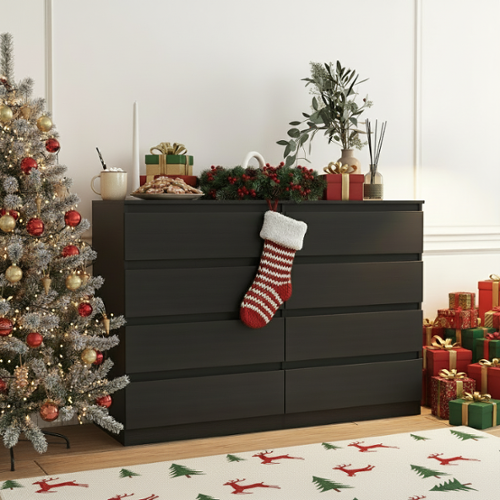 Kadyn - 8 Drawer Wide Dressers for Bedroom, Modern Chest of Drawer Organizer - Black-Front_Standard 