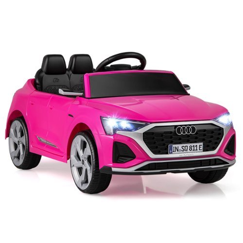 Costway - 12V Kids Ride On Car w/Remote Control 4 Wheels Suspension 3 Speeds LED Headlight - Pink-Front_Standard 