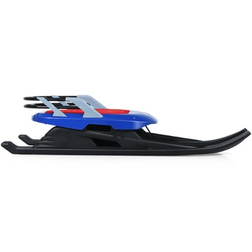 Costway Folding Kids Metal Snow Sled Frost-Resistant Pull Rope Snow Slider Leather Seat - Blue & Black & Red BUY ONLINE