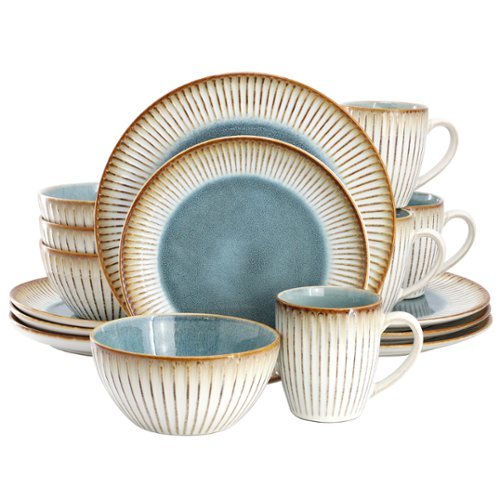 Elama - Louann 16 Piece Stoneware Dinnerware Set - Blue and Beige-Front_Standard 