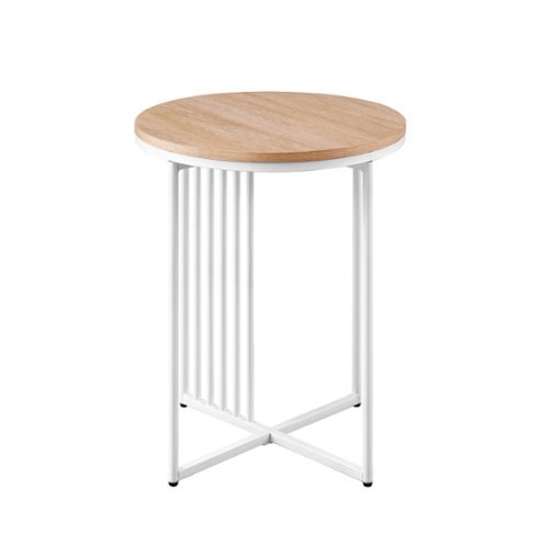 Walker Edison - Contemporary Metal and Wood Round Side Table - Coastal Oak/White-Front_Standard 