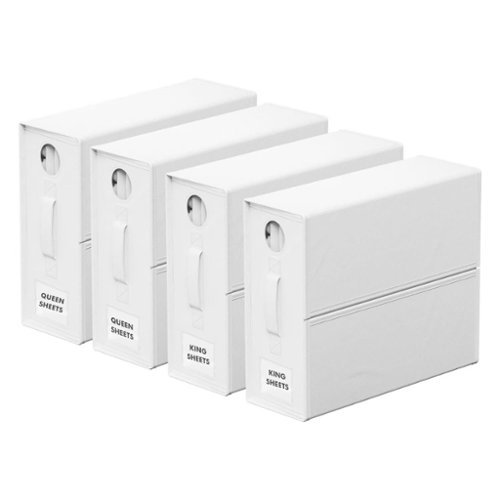 Tooloton - 4-Pack Bed Sheet Storage Set, Foldable Organizer Containers, with Circle Window Design - White-Front_Standard 