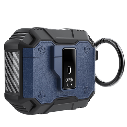 Stock Preferred - Rugged Shockproof Case for AirPods Pro with Keychain & Secure Lock - Blue-Front_Standard 