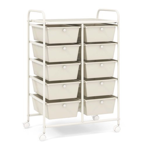 Costway - 10 Drawer Storage Cart Utility Rolling Trolley Kitchen Office Organizer - White-Front_Standard 